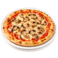 Mushroom pizza in the middle