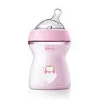 CHICCO NATURAL FEELING PLASTIC BOTTLE WIDE NECK (MEDIUM FLOW) +2M PINK 250 ML (53633)