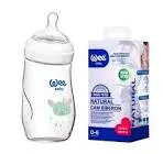 WEE BABY ANGLED GLASS BOTTLE HEAT RESISTANT WIDE NECK FROM 0-6M 180 ML (146)